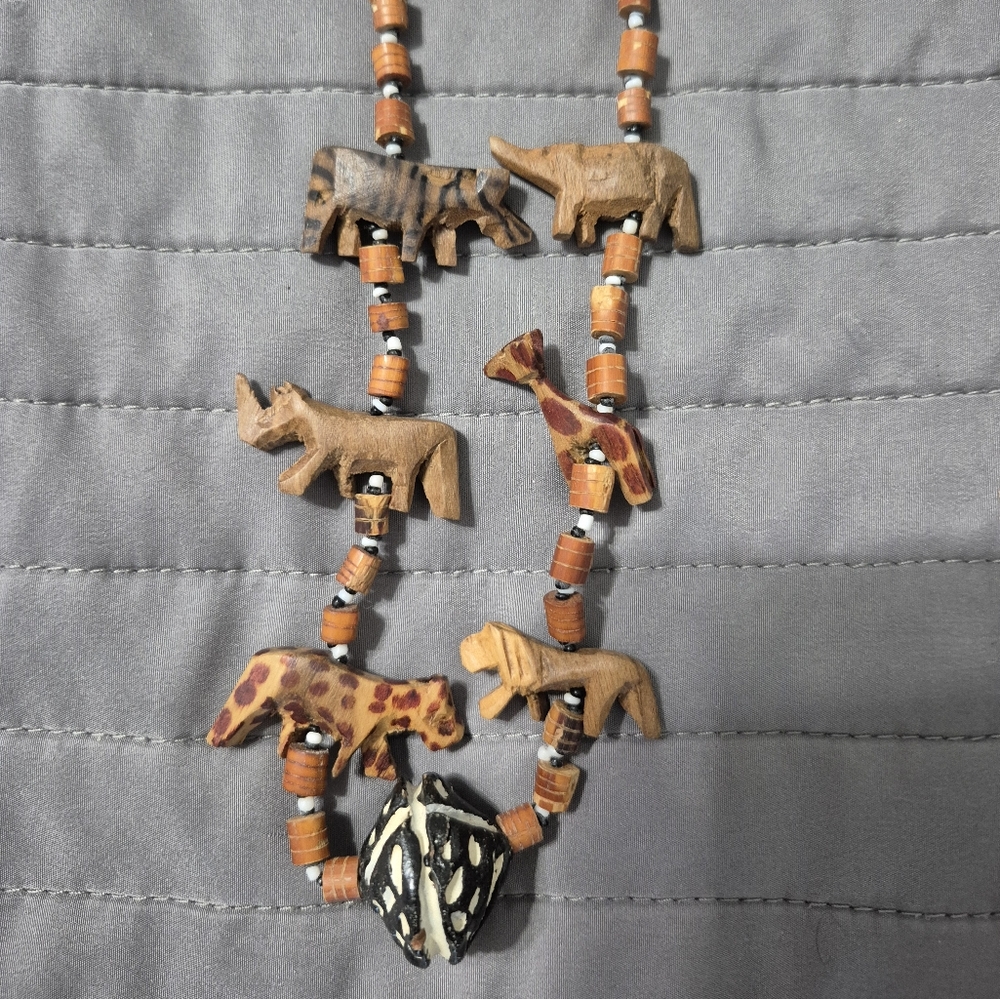 Wildlife Beaded Necklace with Wooden Details